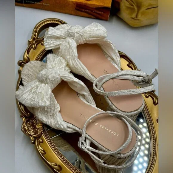 🆕 LOEFFLER RANDALL 🧿 NWOT Dahlia White Lace Bow Mid Heel, Sz 6 - Picture 6 of 15